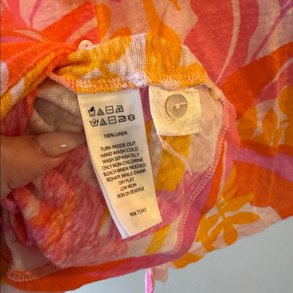 EUC C&C California 100% Linen Pink Tropical Wide Sleeve Cap Tank Top XL - Picture 4 of 5